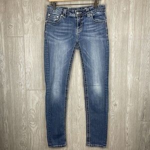 MISS ME Signature Rise Skinny Jeans Studded Pockets Distressed Womens Sz 31
